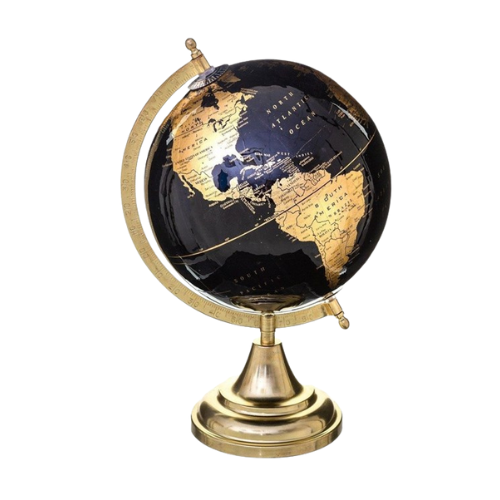 Globe terrestre décoratif sur socle doré