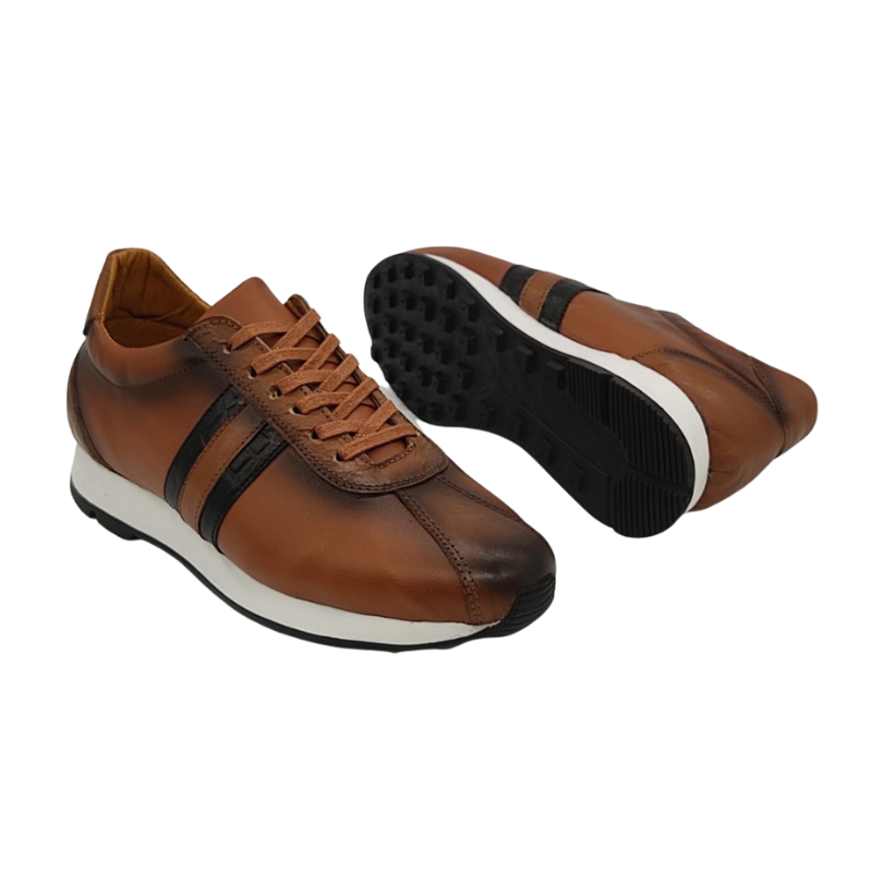 baskets berluti en cuir patiné marron