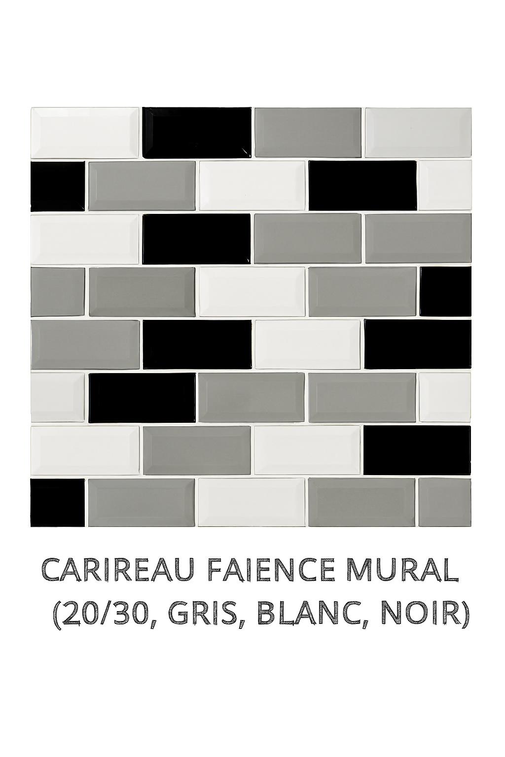 Carreau Faïence Mural dimension 20/30, Gris, Blanc, Noir (m2)