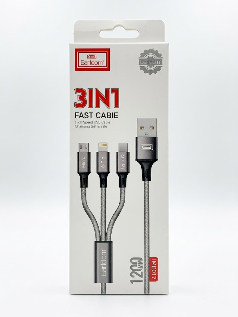 Earldom 3‑en‑1 Câble USB Haute Vitesse (120 cm) en carton — vue 1