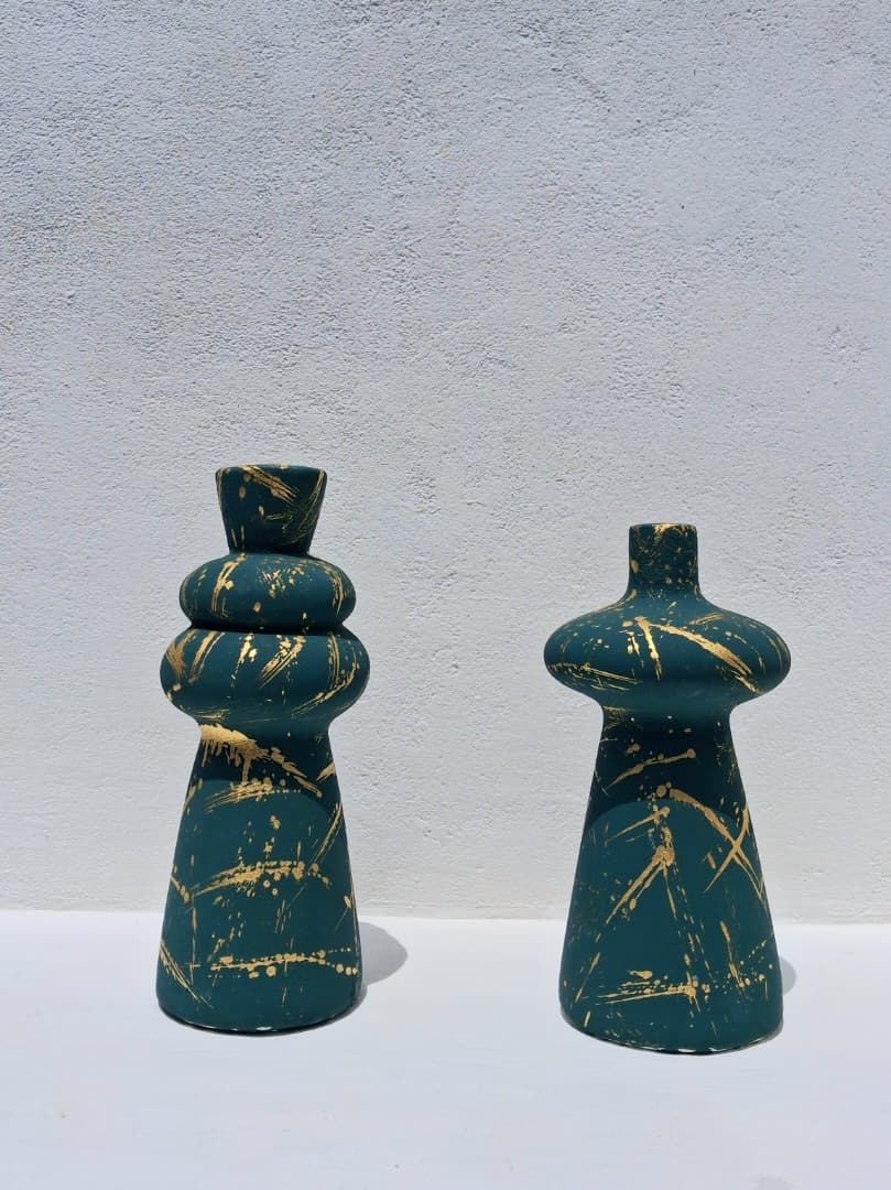 Lot de 2 Vases Décoratifs Vert- Doré — vue 1