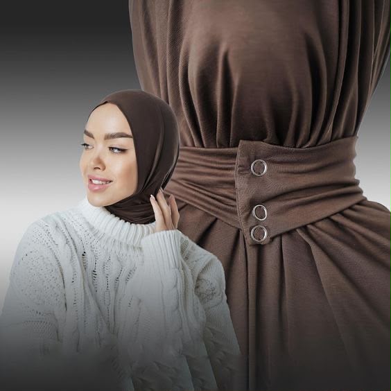 Cagoule Hijab Ajustée avec Boutons - Marron Chocolat — vue 1