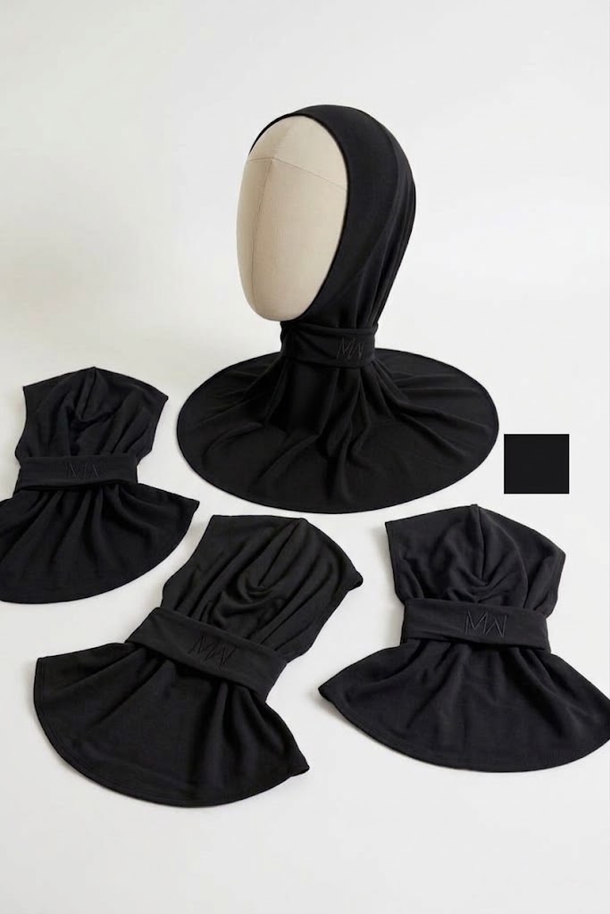 Cagoule Hijab Ajustable en Jersey – Noir — vue 1