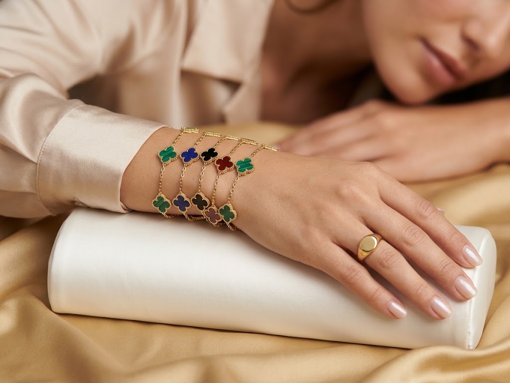 Bracelet Doré Motif Trèfle à Quatre Feuilles – Plusieurs Couleurs — vue 1