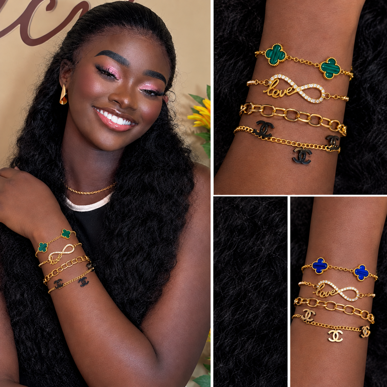 Ensemble de Bracelets Chaînes Dorées & Breloques Tendance (Lot de 4) — vue 1