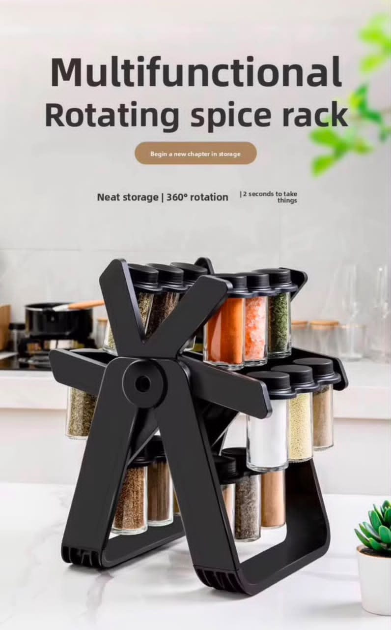 Porte-Épices Rotatif Grande Roue 360° – Présentoir à Épices Multifonction avec Pots en Verre — vue 1